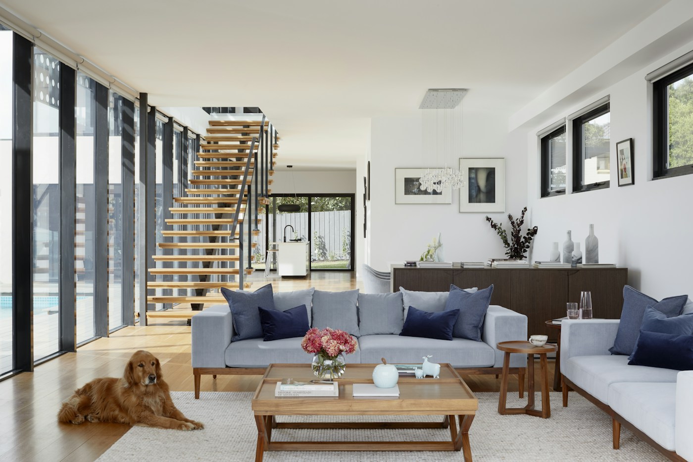 Sunlight falling across a serene, tidy living room